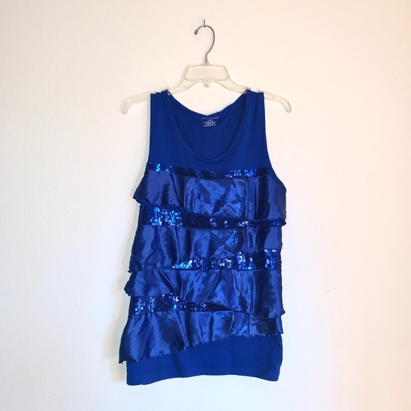 Covington Royal Blue Ruffle & Sequin Top - Picture 1 of 3